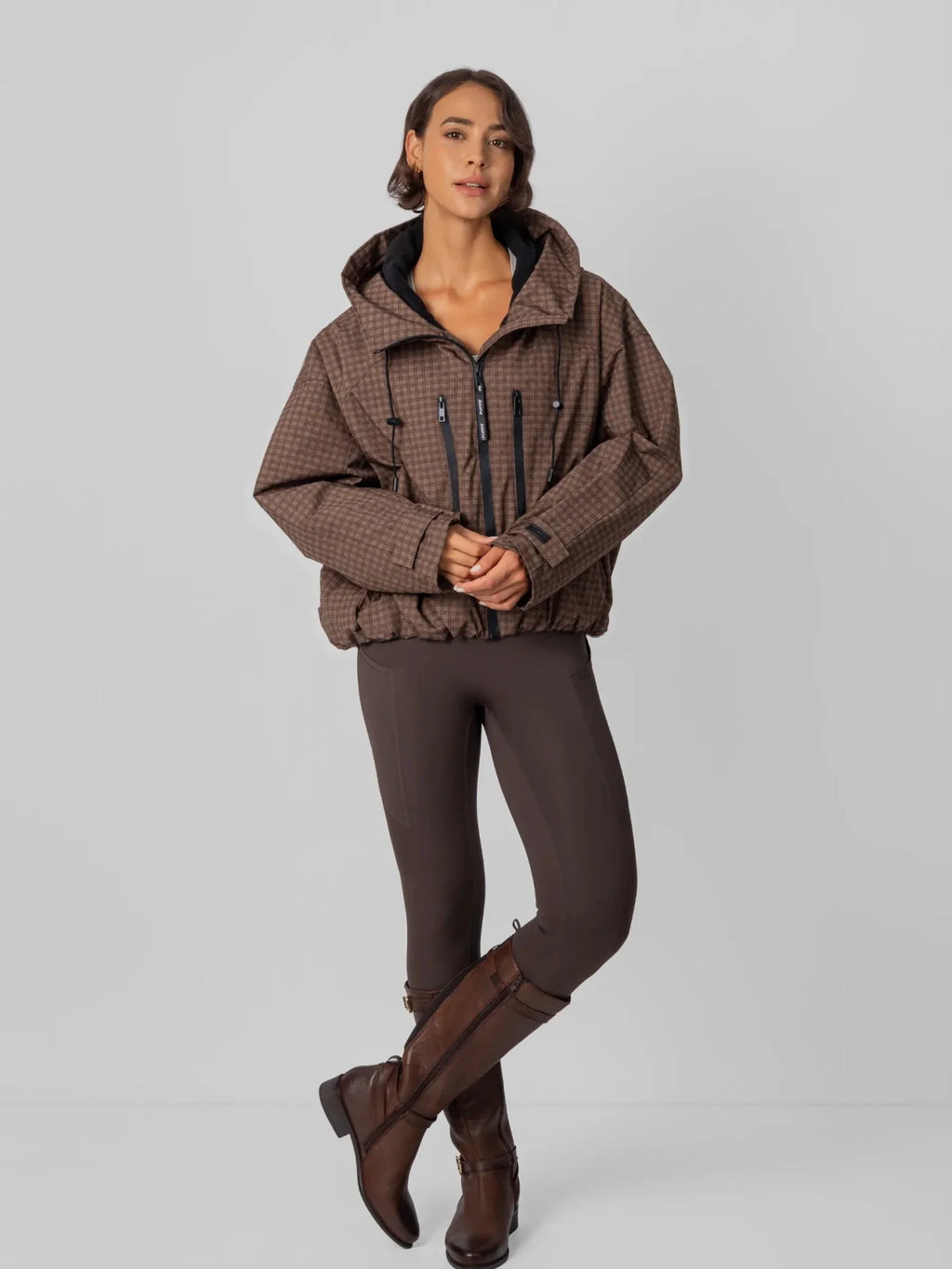 Chaqueta Impermeable Cuadros Chocolate