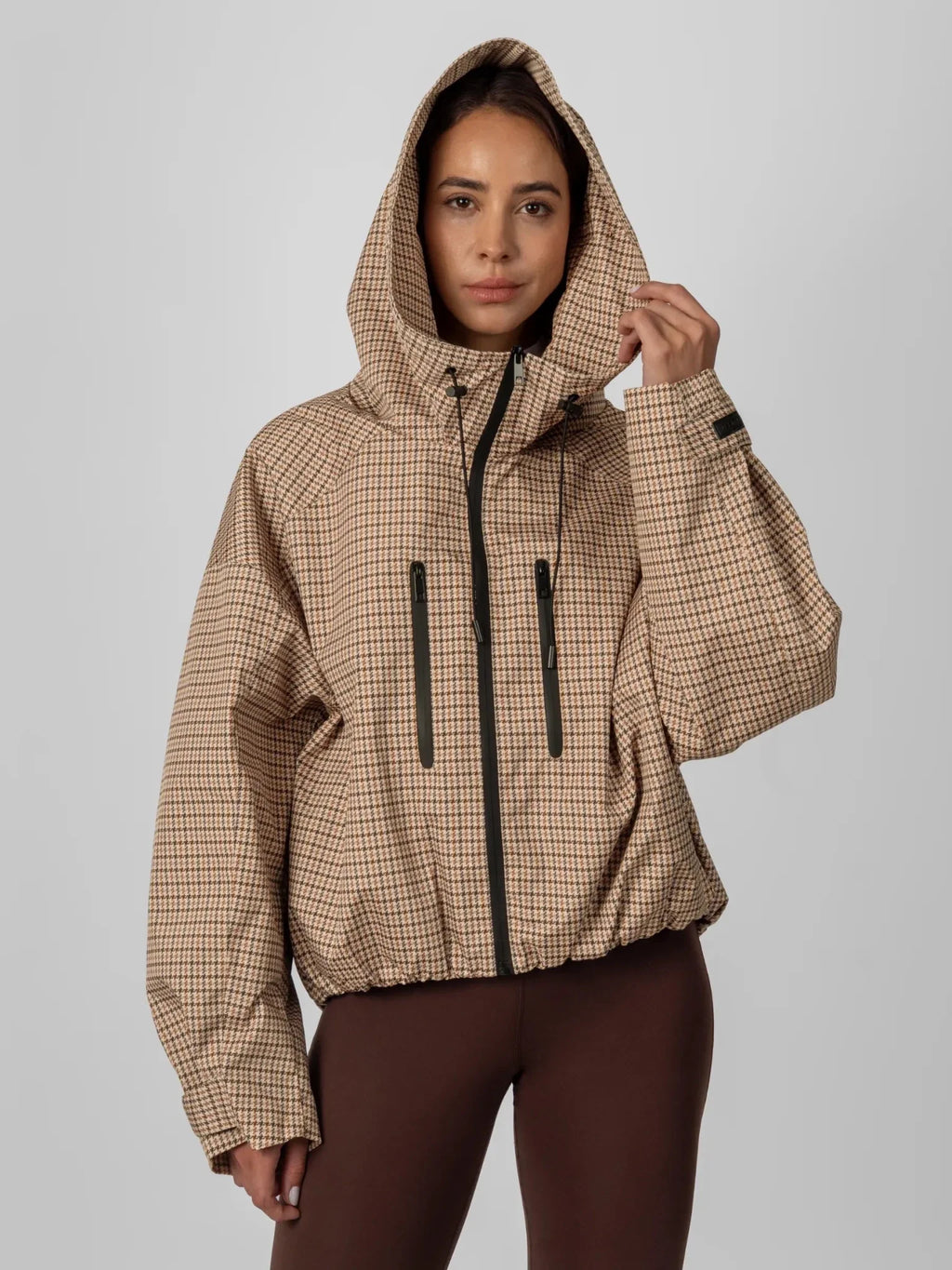 Chaqueta Impermeable Cuadros Crema