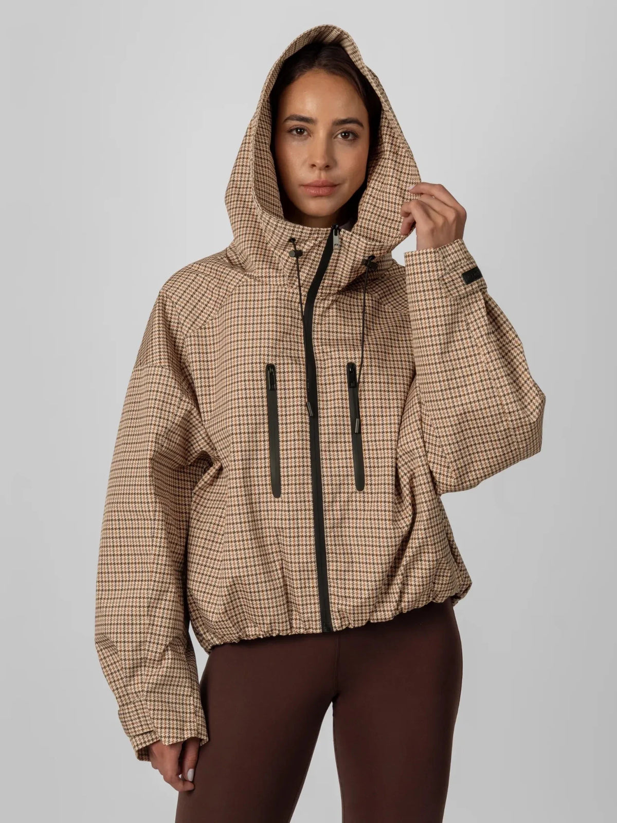 Chaqueta Impermeable Cuadros Crema