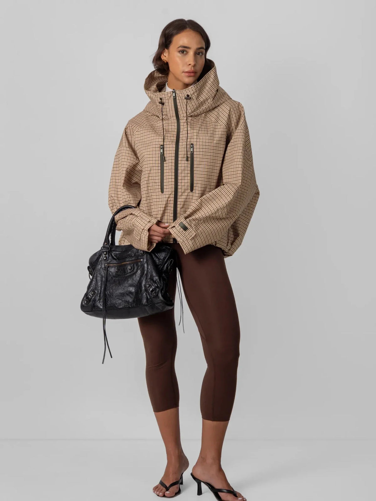 Chaqueta Impermeable Cuadros Crema