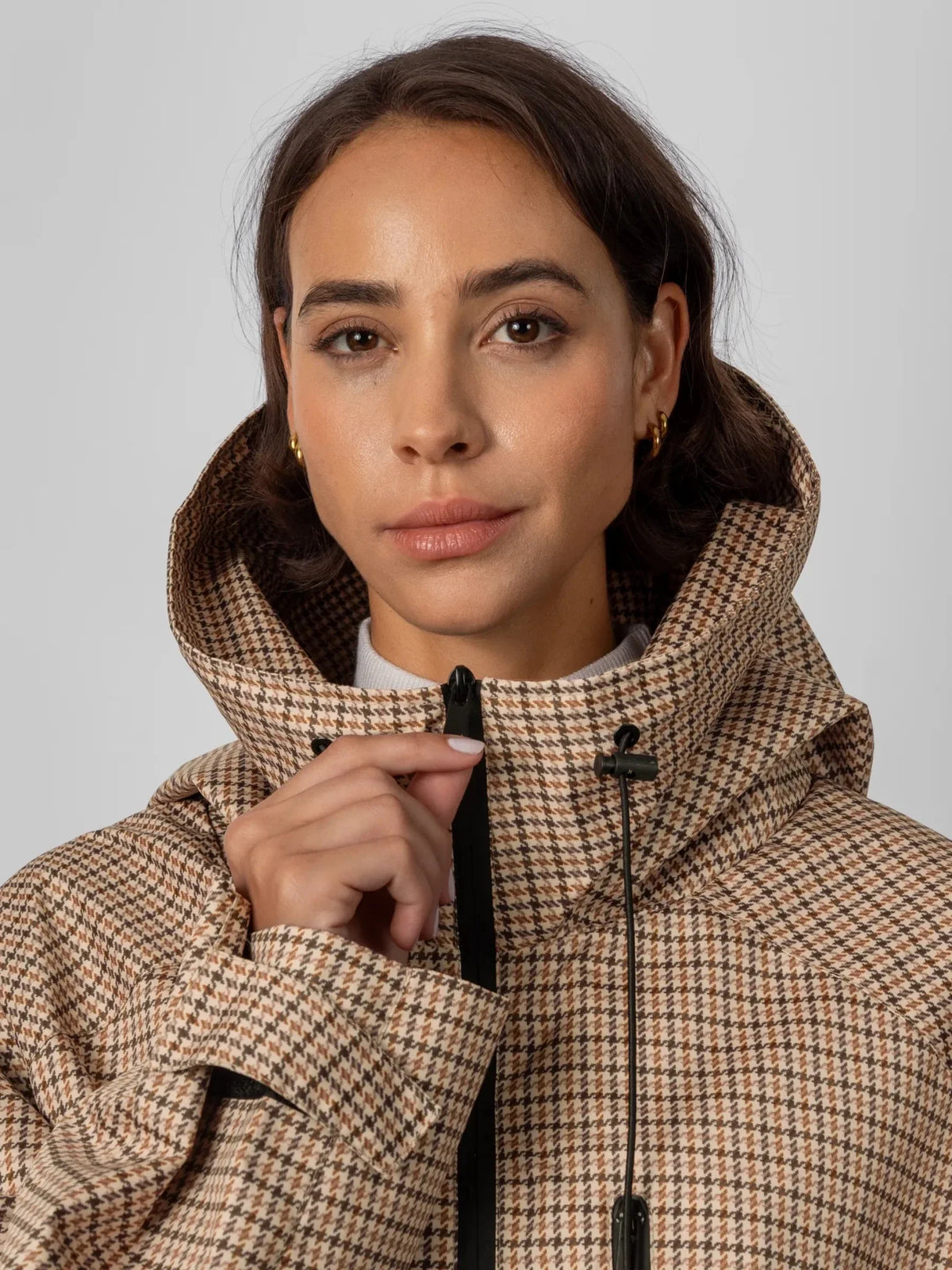 Chaqueta Impermeable Cuadros Crema