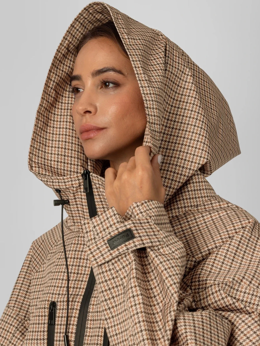 Chaqueta Impermeable Cuadros Crema