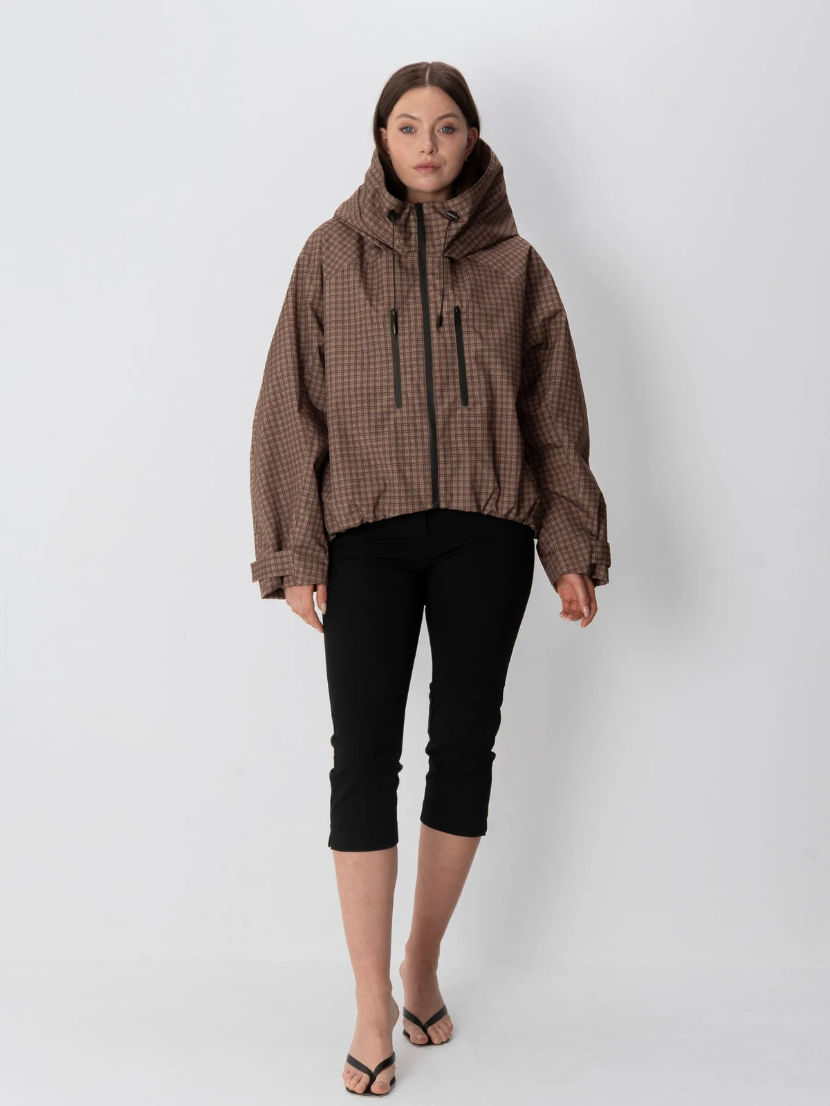 Chaqueta Impermeable Cuadros Chocolate